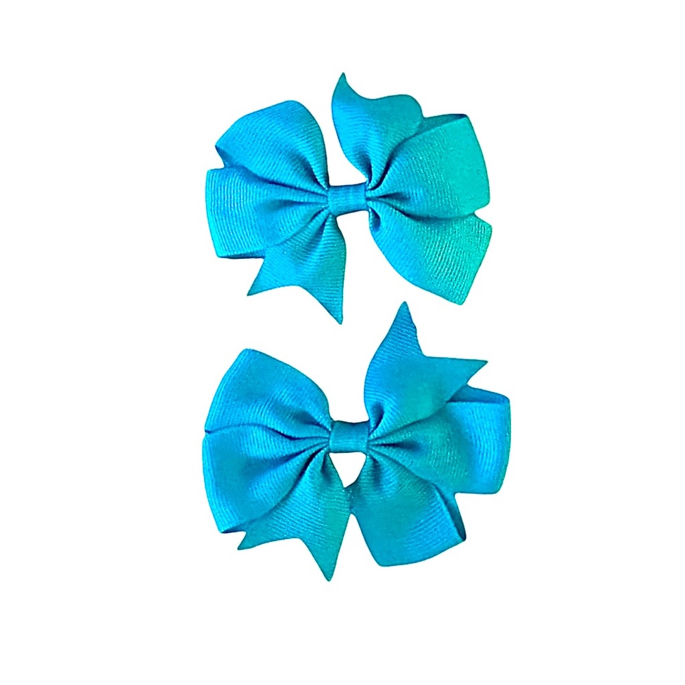 Girls Hair Clips Aqua Blue Ribbon Bows Set of 2 NEW